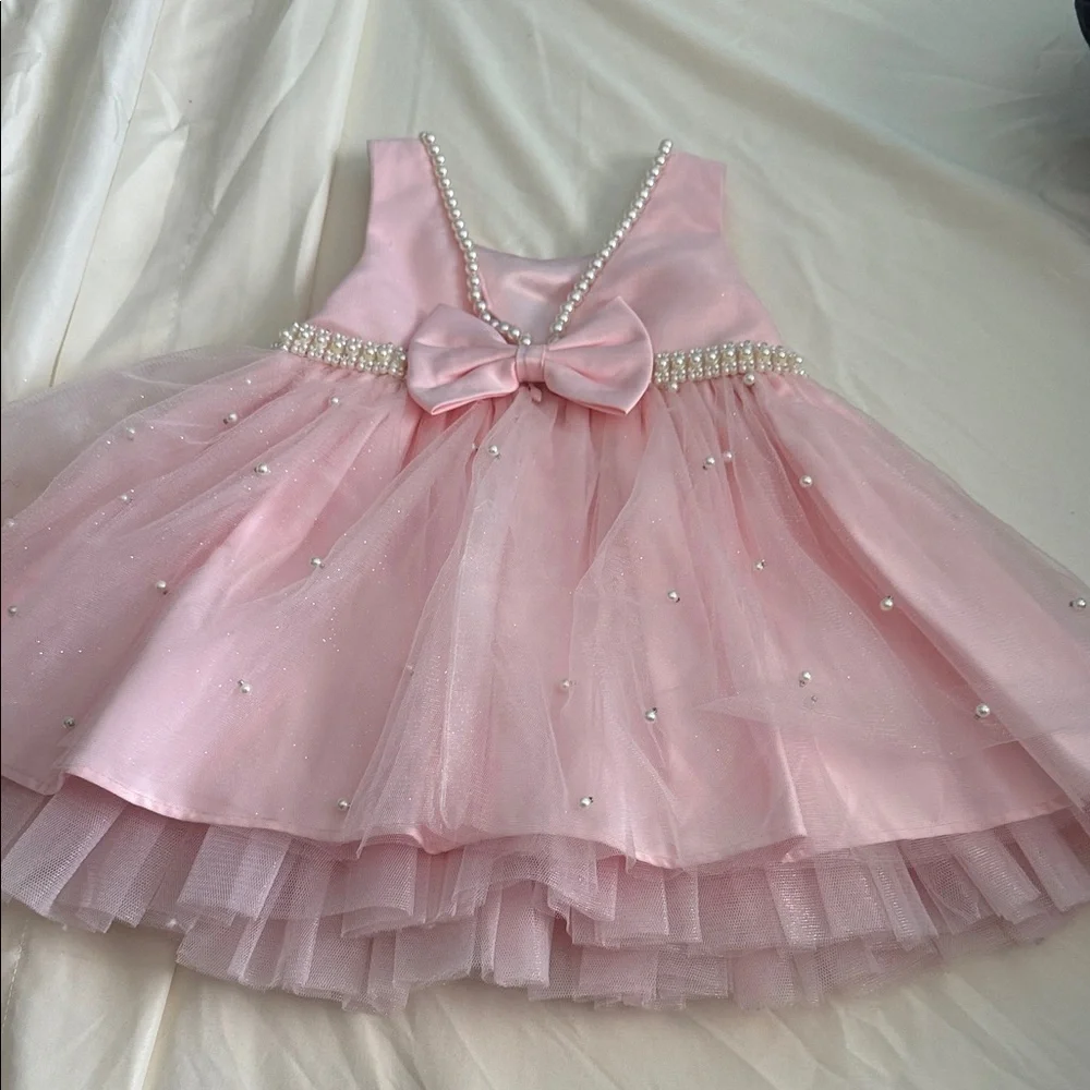 Girls' Pink Pearl-Trim Formal Dress